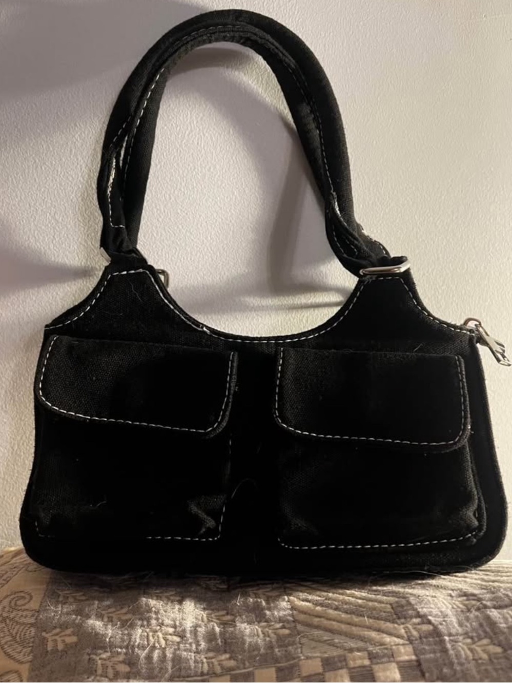 Y2K Black denim Shoulder purse with Front Pockets